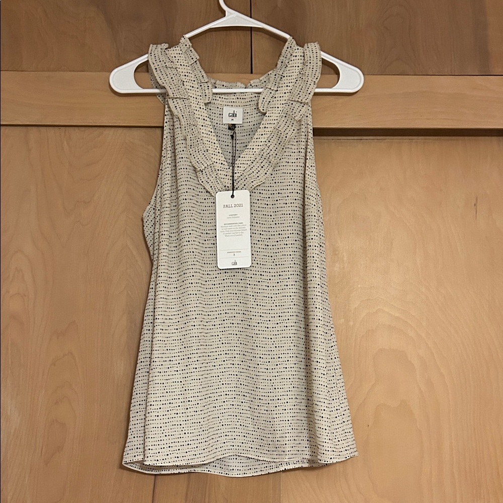 Cabi Cream and Black Dotted Tank Top